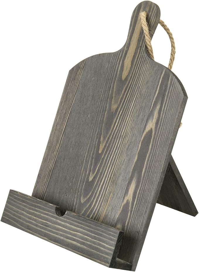 MyGift Recipe Book Holder, Vintage Gray Wood Cutting Board Style Cookbook Holder, Wooden Book Stands for Display