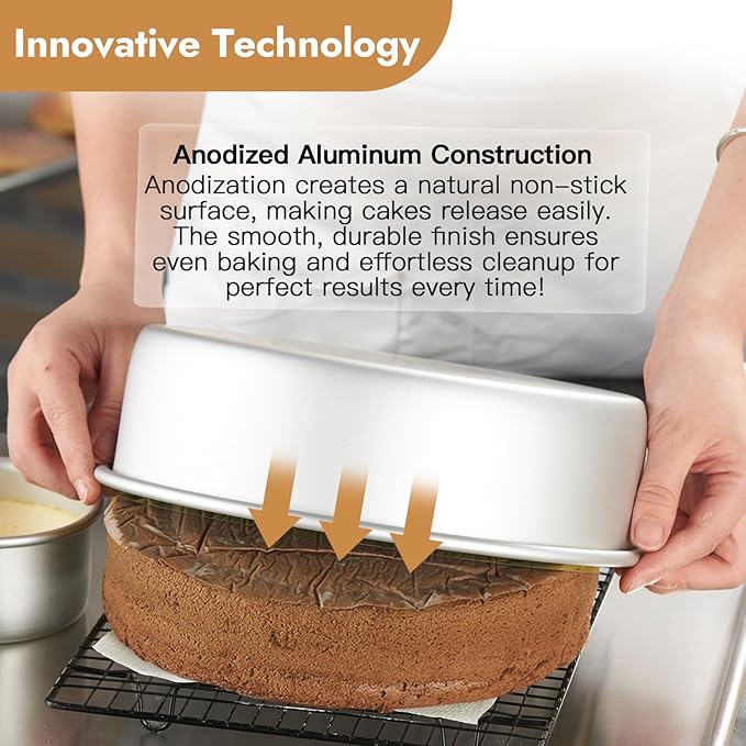 CURTA 4 Inch Round Cake Pan, 4x2 inch 6 Set Anodized Aluminum Round Baking Pan, Small Cake Pan Non-Toxic & Heavy Duty, Deep Side, Easy Clean & Dishwasher Safe