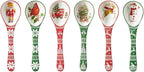 Christmas Spoons, Ceramic Small Serving Spoons for Soups, Cereal, Ice Cream, Condiments, Dips, Charcuterie Boards, Dishwasher & Microwave Safe, Watercolor, Set of 6