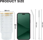 2 Pcs 16 oz Glasses Cups Set with Bamboo Lids Straws Brush Hobnail Glassware Set for Juice Iced Coffee Beer and Cocktail Whiskey(Hobnail*2)