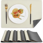 MOSAYT Vinyl Placemats Set of 8, Heat Resistant Place Mats 100% Waterproof Washable & Wipeable Faux Leather Reversible Table Mats for Kitchen Dining Party Indoor Outdoor, 12" x 17", Grey/Beige