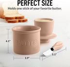 Zulay Kitchen Butter Crock With Lid & Spreader Knife for Countertop - Ceramic French Butter Dish Keeper For Fresh & Spreadable Butter - Peach