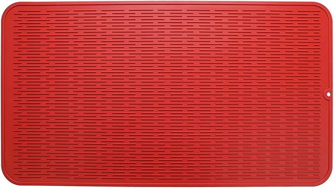 Silicone Dish Drying Mat for Multiple Usage,Easy clean,Eco-friendly,Heat-resistant Silicone Mat for Kitchen Counter or Sink,Refrigerator or Drawer Liner Red 4XL 32 inches x 18 inches