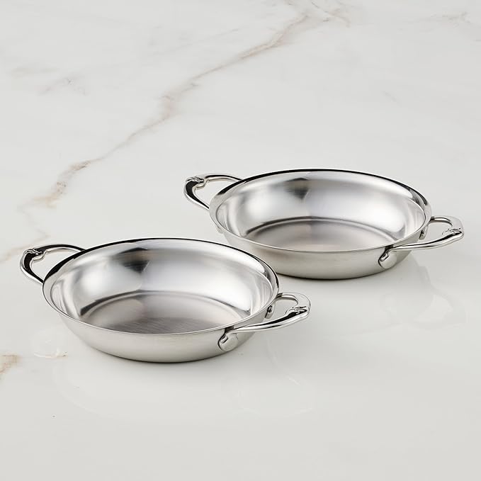 Hestan OvenBond Provisions - Oval au Gratin Dishes Stainless Steel, Set of 2, (13 Ounce), Small (6.5" x 5.5")
