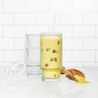 All Glass Iced Coffee Cup with Lid and Straw (16oz striped)