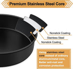 E-far 9.5 Inch Cake Pans Set of 2, Nonstick Stainless Steel Small Round Baking Pans with Parchment Paper & Side Liner Roll, Stainless Steel Core & Non-toxic Coating, Straight Side & 2 Inch Deep