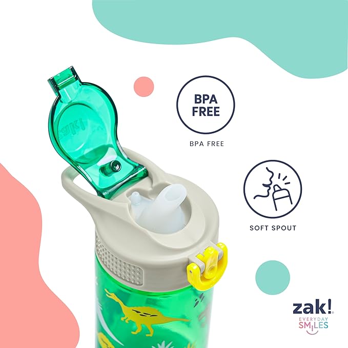 Zak Designs Sage Minecraft Kids Water Bottle For School or Travel, 16oz Durable Plastic Water Bottle With Straw, Handle, and Leak-Proof, Pop-Up Spout Cover (Creeper)