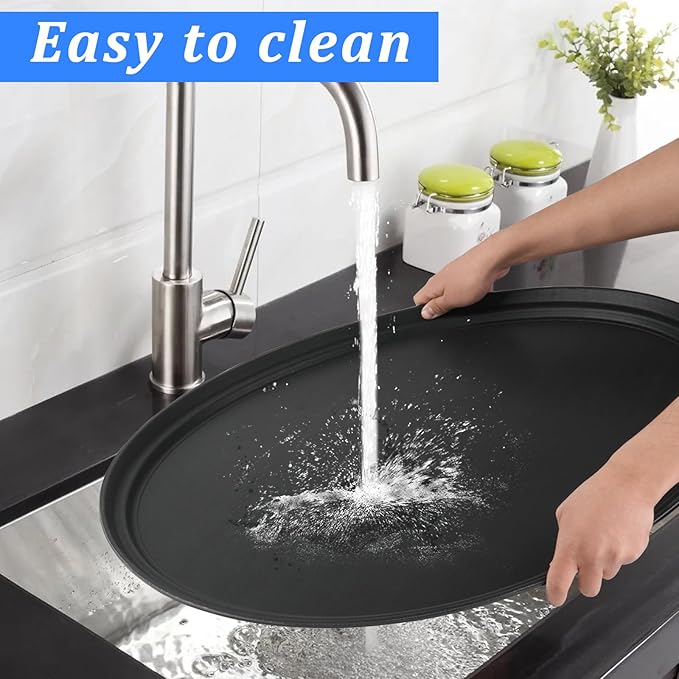 6 Pcs 24 Inch x 29 Inch Large Restaurant Serving Trays, Black PP Plastic Non Slip Tray,Oval Plastic Food Serving Tray with Raised Edges for Home Kitchen Restaurant Cafeterias Fast Food Service