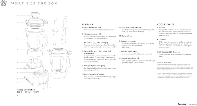 Breville Commercial Super Q Pro Blender, Brushed Stainless, CBL920BSS1BNA1, 68 oz Capacity, Brushed Stainless Steel