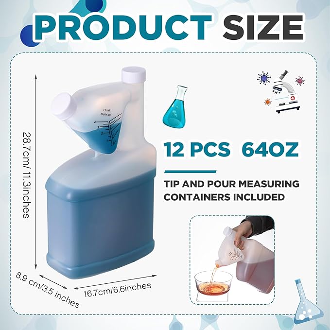 12 Pcs 64 oz Measure Container Tip and Pour Measuring Containers Plastic Measuring Bottle, up to 4oz Measure Capacity