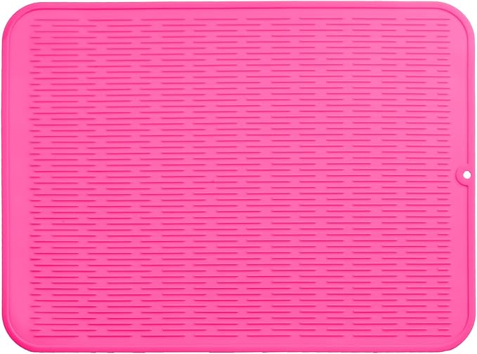 Silicone Dish Drying Mat for Multiple Usage,Easy clean,Eco-friendly,Heat-resistant Silicone Mat for Kitchen Counter or Sink,Refrigerator or Drawer Liner Rose 2XL 24 inches x 18 inches