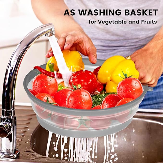 2 In 1 Microwave Splatter Cover & Silicone Mat, Vented Collapsible Microwave Cover for Food, Splatter Guard Dish Plate Lid, Kitchen Colander, 10 Inch Round Silicone Trivet Mat (Grey)