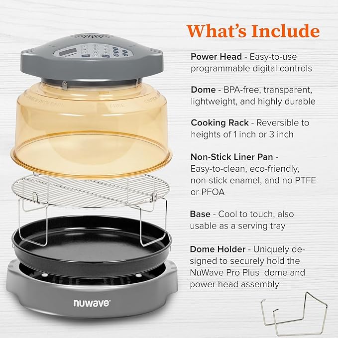 Nuwave Oven Pro Plus Air Fryer, Infra-Red Countertop, 2025 Advanced Convection, No Defrosting or Preheating, Cook Fresh or Frozen, Durable Power Dome, 100 Presets & 50 Memory, PFAS Free, Cool Grey