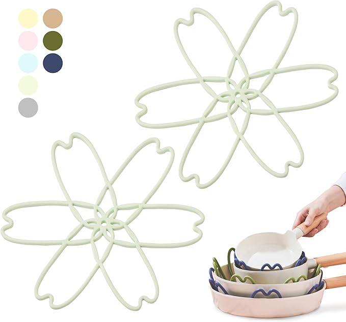 iPROTECT - Stack Expert | Multi-Purpose BPA-Free Silicone Pans & Pots Protector. Set of 2. Trivets for All Cookware Sizes, Protects Coating & Scratches, Dishwasher Safe (Pistachio Green, L)