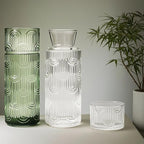 Bedside Water Carafe and Glass Set, 21.6oz Water Carafe with 6oz Glass Cup with Lid, Green