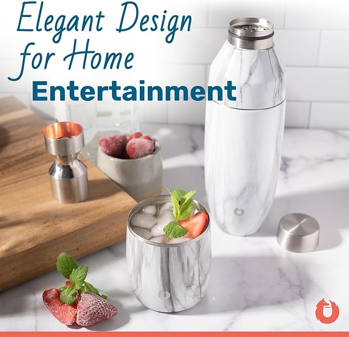 SNOWFOX Premium Vacuum Insulated Stainless Steel Cocktail Shaker, Home Bar Accessories, Elegant Drink Mixer, Leak, Proof Lid With Jigger & Built, In Strainer, Olive Grey, 22oz.