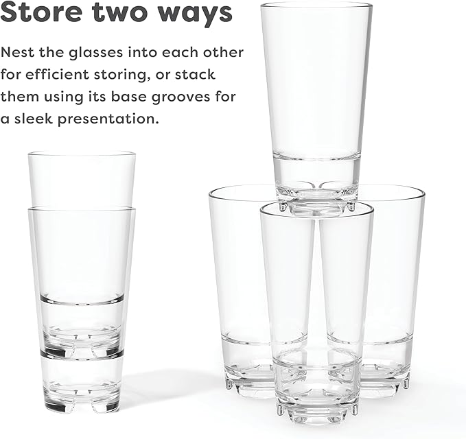 Tossware RESERVE 16oz Stacking Pint, SET OF 4, Premium Quality, Dishwasher Safe & Heat Resistant Unbreakable Plastic Beer Glasses