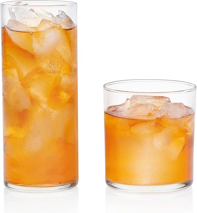 Libbey Miles Tumbler and Rocks Bar Glass Set, Clear, Sleek All-Purpose 16 Piece Glassware Set, Elegant Dishwasher Safe Dining Glasses for Everyday Use