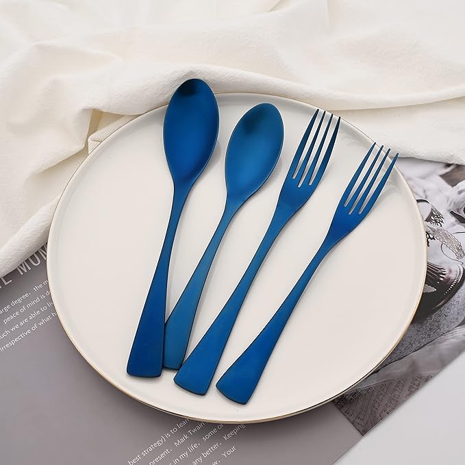 Luxury 18/10 Stainless Steel Matte Blue Cutlery Flatware Set - Utensil Set Steak Spoons and Forks Knife Silverware Set,Service for 4 (24-Piece)