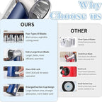 VEKAYA Cheese Grater, Cheese Grater Hand Crank, 4 Interchangeable Blades Cheese Shredder, Vegetable Slicer, Non-slip Suction Base, Easy to Clean Rotary Grater with Handle (Blue)