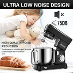 Stand Mixer, 6QT 10+P Speed Tilt-Head Kitchen Electric Mixer, Food Mixer with Stainless Steel Bowl, Dough Hook, Flat Beater, Wire Whisk, Splash Guard for Daily Use - Black