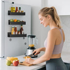 4 Pack Magnetic Spice Rack Organizer for Refrigerator and Oven, Movable Magnetic Hanging Kitchen Spice Rack with 4 Hooks, Black
