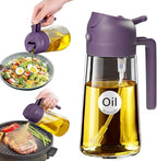 YARRAMATE 16oz/470ml Glass Olive Oil Sprayer for Cooking with Stickers, 2 in 1 Oil Dispenser for Kitchen Gadgets, Food Grade Premium Spray Bottle with Portion Control for Salad, BBQ (Purple)