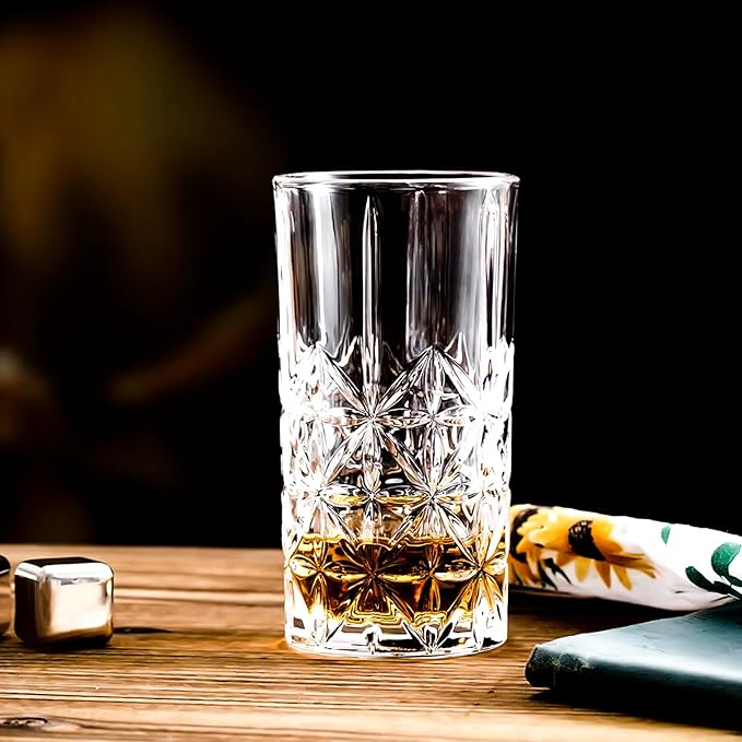 Highball Glasses - Water Glasses Set of 6-14 Ounce Collins Tall Beverage Cups Glassware for Drinks, Coctail, Water, Beer, Soda