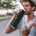 MUKOKO Glass Water Bottles, 32oz Glass Tumbler with Straw, Drinking Bottles with 2 Lids-Handle Spout Lid&Bamboo Straw Lid, Motivational Water Bottle with Time Marker and Silicone Sleeve, 1 Pack-Black