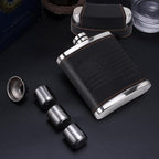 GENNISSY 8oz Hip Flask for Men - 304(18/8) Stainless Steel Bourbon Whiskey Flask, Leakproof with American Flag Leather Wrap - Includes Funnel & 3 Mini Cups for Gifts Travel