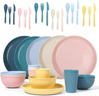 Wheat Straw Dinnerware Sets -DAPIPIK 36 Piece Unbreakable Dinnerware Sets for 6, Wheat Straw Plates and Bowls Set, Lightweight Camping Plates Cups and Bowls Set.Dishwasher Microwave Safe Dinnerware