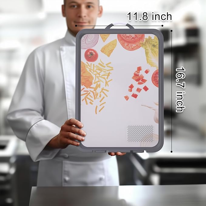 Titanium Cutting Board for Kitchen Large Cutting Boards Double-Sided Cutting Boards with Handle and Stand Stainless Steel Cutting Board and PP Chopping Board for Cutting Meats &Vegetables