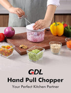 GDL Food Chopper, Pull Onion Chopper Dicer, Hand Powered Food Chopper, Fast Cutting Hand Chopper Mincer for Oinon, Garlic, Nut, 3.4 Cups 0.8L, White