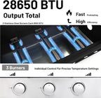 26 inch Tabletop Griddle with Ceramic Coated Cast Iron Plate, 3 Burners Flat Top pan, 28650 BTU Portable Propane Gas BBQ Grill Teppanyaki for Kitchen Outdoor Cooking Barbecue Camping (Griddle)