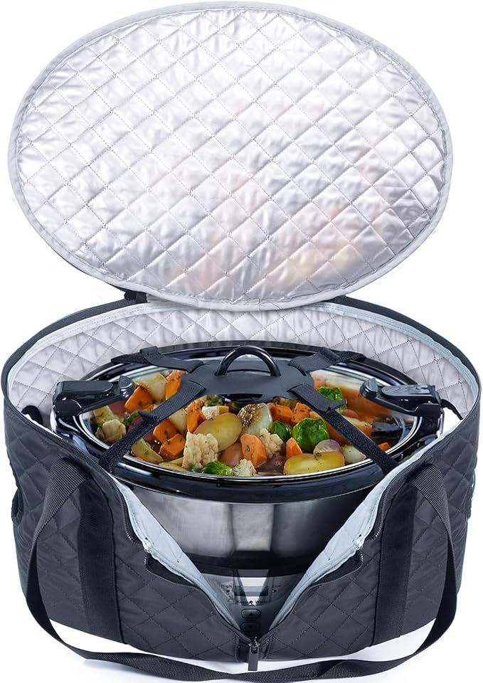 BAGSPRITE Slow Cooker Carrying Case Compatible with 6-8 Quart Crockpot Carrier for Hot Food and Hamlton Beach Slow Cooker Tote with Lid Fastener for Crock-pot Dust Cover Applicances