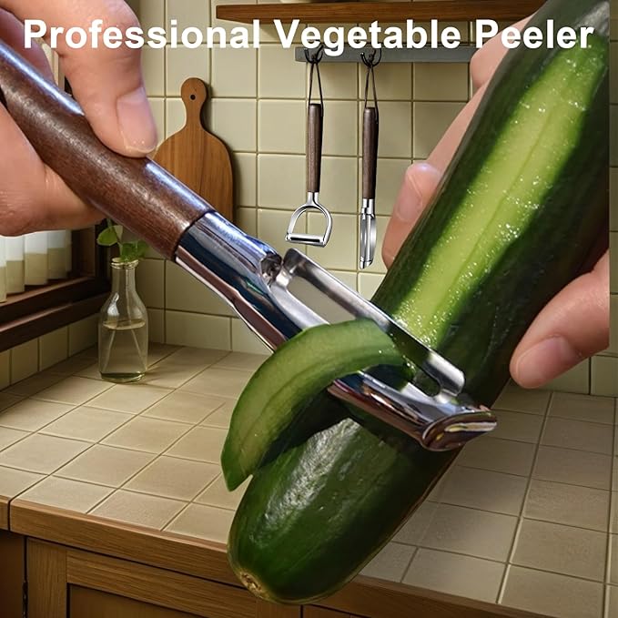 Premium Vegetable Peeler Set - Stainless Steel Y-shaped & I-shaped Peelers with Ergonomic Non-Slip Wood Handle and Hanging Loop for Fruits, Carrot,Veggie, Potatoes & Kitchen Use (2-Piece)