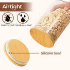 ComSaf Airtight Glass Storage Canister with Wood Lid(1.5 Qt), Set of 3 Glass Jars with Lids, Clear Food Storage Container Jar with Sealing Lids for Dry Food Cereal Oat Sugar Tea Coffee Beans, Round