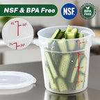 Round Food Storage Container with Lid, 4 Qt Translucent, Commercial 4 Pack of – NSF Listed, BPA-Free, Polypropylene, Non-Stick, Scale, with Labels & Measuring Cups