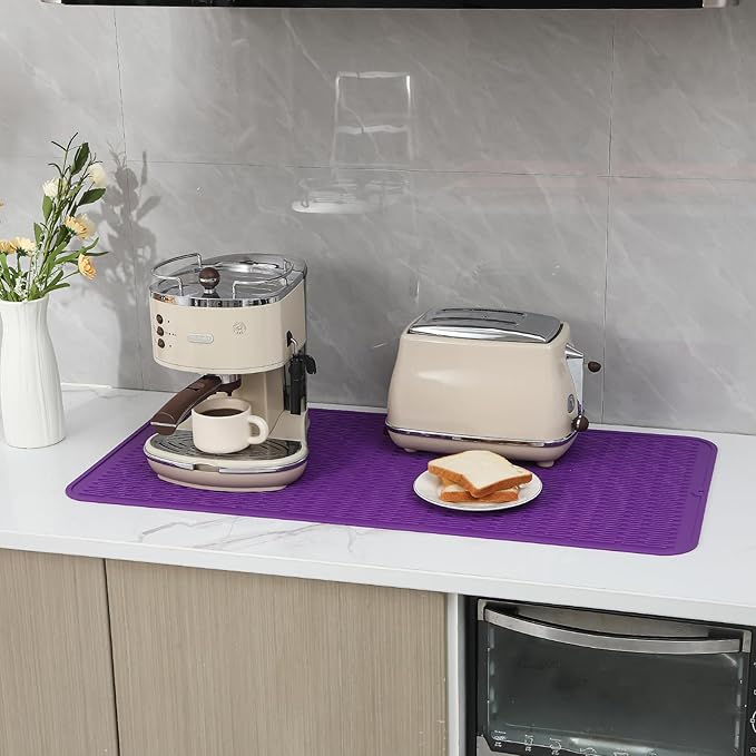 Silicone Dish Drying Mat for Multiple Usage,Easy clean,Eco-friendly,Heat-resistant Silicone Mat for Kitchen Counter or Sink,Refrigerator or Drawer Liner Purple 5XL 36inches x 18inches