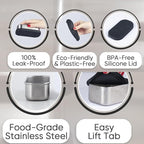 Flexibento - Leak proof Stainless Steel Lunch Box | Lunch Containers with Lids | Steel Bento Box | Meal prep| Snack Containers |Metal lunch Box (Midnight -3PC set (1 * 27 oz + 2 * 6.5oz))