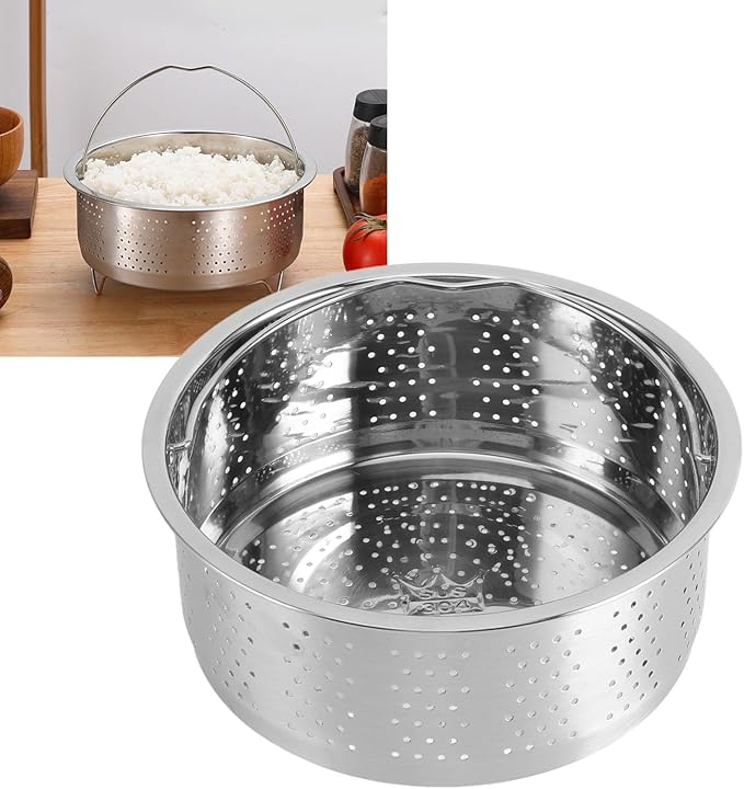 TOPINCN Steam Basket, Stainless Steel Steam Basket with Handle Sugar Removal Rice Cooker Insert Steaming Rack Steamer Cookware Steamer for Cooking (13.8cm)