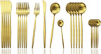 JASHII Silverware Set, 24-Piece Stainless Steel Flatware Set,Kitchen Utensil Set Service for 6,Tableware Cutlery Set for Home, Dishwasher Safe (Matte Gold)