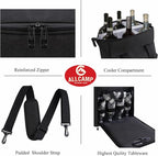 ALLCAMP 6 Bottle Wine Gift Bag - Insulated Tote Cooler, Adjustable Strap, Includes 6 Wine Glasses, Napkins & Corkscrew, Portable Travel Gifting(Black)