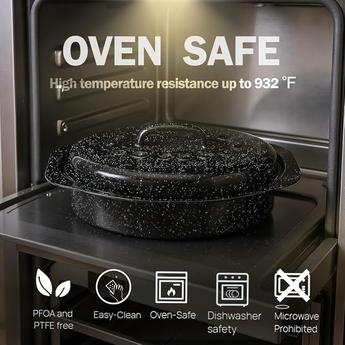 13” Enamel Roaster With Lid Oval Roasting Pan For Oven with 11"Inner Diameter Broiler Pan Suitable For Dining With Two People High Temperature Resistance Dishwasher Safety Gift Idea for Christmas