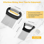 【2 PCS】Onion Holder for Slicing - Stainless Steel Vegetable & Fruit Cutter Chopper for Onions, Tomatoes, Avocados, Potatoes, Eggs, Meat & Lemon - Kitchen Slicer Assistant with Neat Guide & Tenderizer.