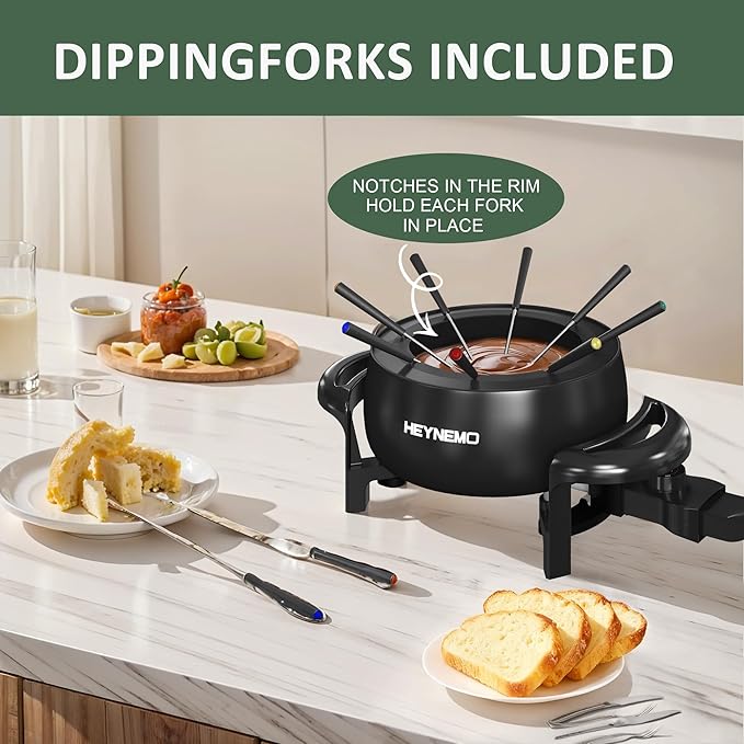Electric Fondue Pot Set, 3 Quart Fondue Set for Melting Chocolate Cheese with 8 Color-Coded Forks, Adjustable Temp Control, 1000W Non-Stick Fondue Maker for Dessert, Broth and Oil