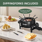 Electric Fondue Pot Set, 3 Quart Fondue Set for Melting Chocolate Cheese with 8 Color-Coded Forks, Adjustable Temp Control, 1000W Non-Stick Fondue Maker for Dessert, Broth and Oil