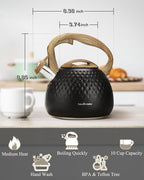 Tea Kettle Stovetop,2.5QT Stainless Steel Whistling Teapot for Stove Top Aesthetic,Portable Water Kettles Camping with Anti-hot Silicone Handle,Suitable for All Heat Sources,Black