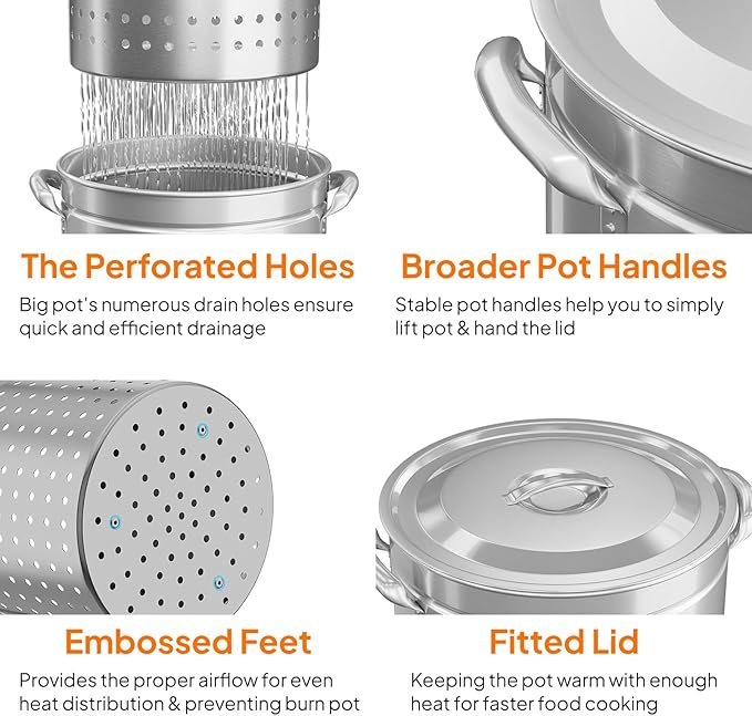 ROVSUN 102-Quart Stainless Steel Turkey Fryer & Seafood Boil Pot with Basket, Lid & Hook, Large Stock Pot for Outdoor Cooking of Turkey, Crawfish, Crab, Lobster & Shrimp