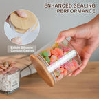 Glass Food Storage Jars 6-Pack - 4x4 in-Clear Glass Food Canisters with Bamboo Lid Airtight For Serving Tea, Coffee, Flour, Sugar, Candy, Cookie, Spice and More (Circular)